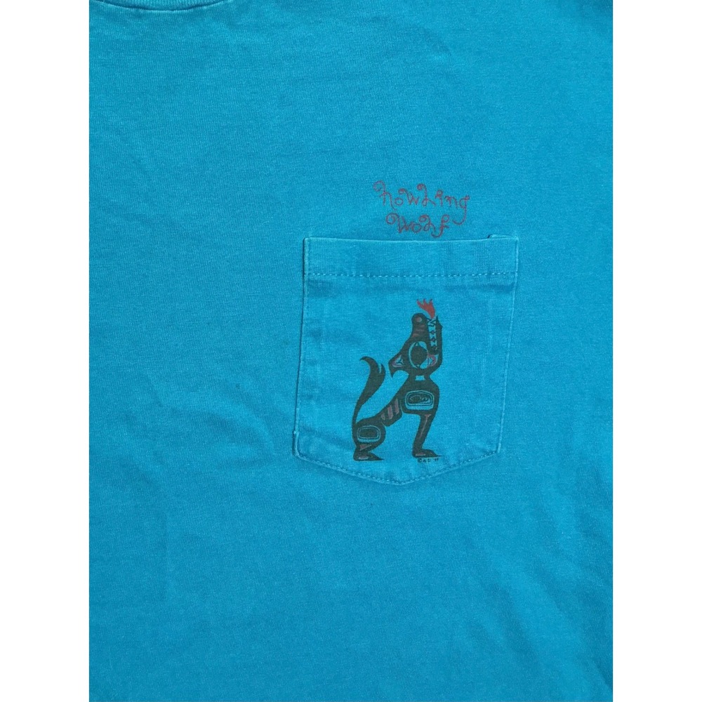 VTG Y2K Tribal Aztec Southwest Indigenous Eagle Wolf Pocket Tee Blue Mens XL - Picture 5 of 6